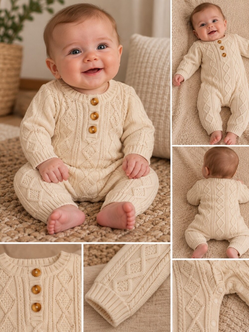 Carter's Cream Cable-Knit One-Piece Footie with Wooden Buttons
